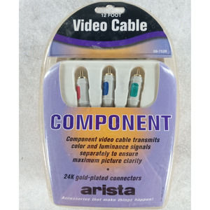 Arista 12 Foot Video Cable Component 24K Gold Plated Connectors NEW SEALED